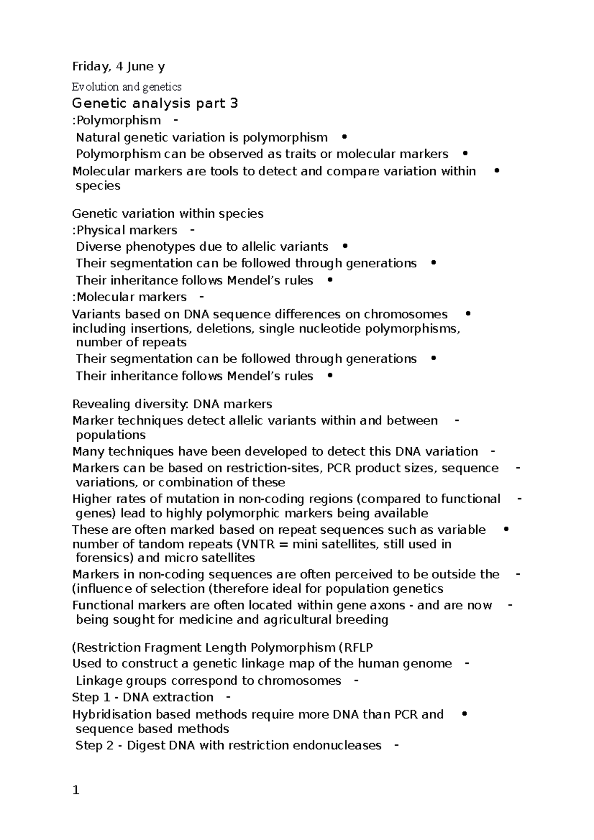 Steele 3 - genetic analysis - Friday, 4 June y Evolution and genetics ...