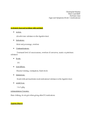 Signs & Symptoms Notebook - WC-EMT FT EMT Medication Overview Six ...