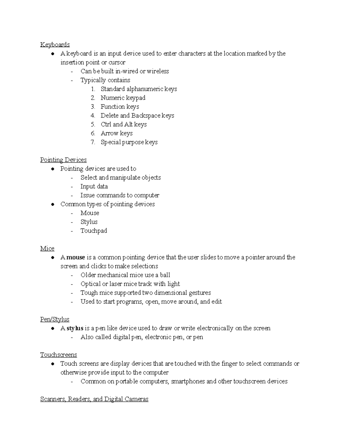 Ch. 4 Notes (Input Output) 2 9 22 - Keyboards A keyboard is an input ...