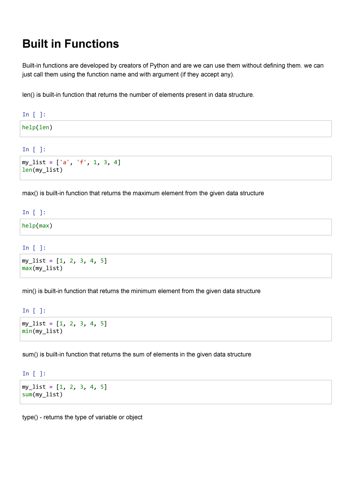 Built In Functions Python Built In Functions Built In Functions Are Developed By Creators Of 