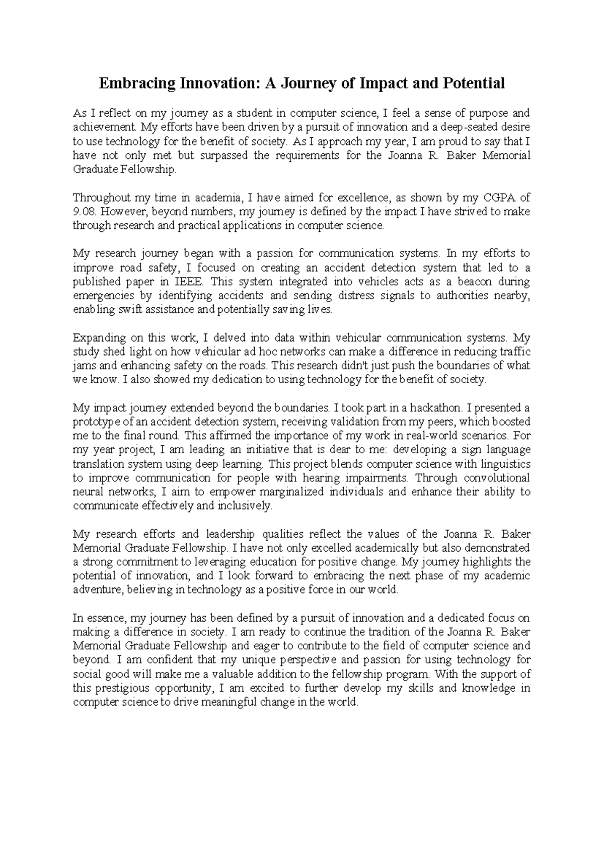 Fellowship essay - Embracing Innovation: A Journey of Impact and ...