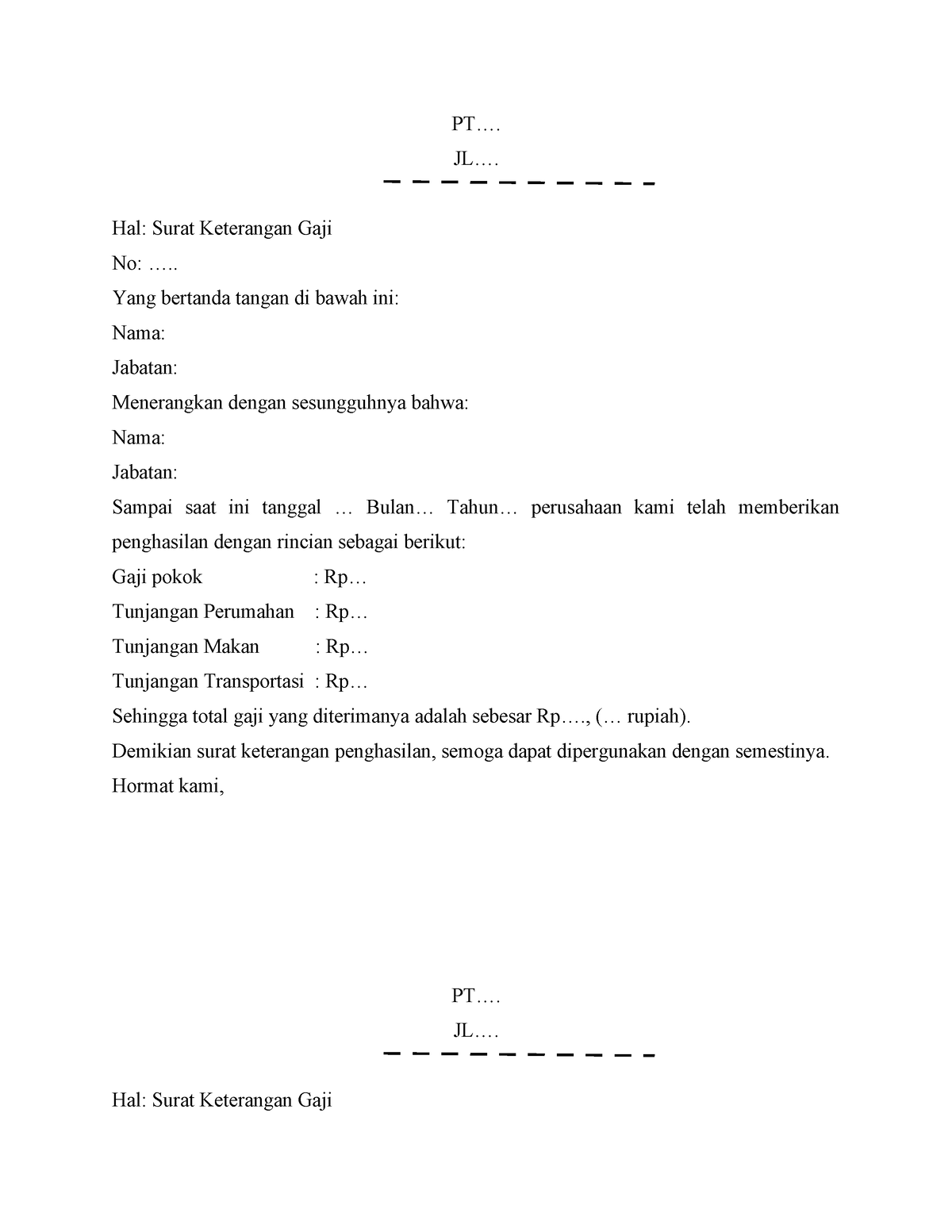 Contoh Slip Gaji Yang Baik Dan Benar Pt Jl Hal Surat Keterangan Gaji No Yang 