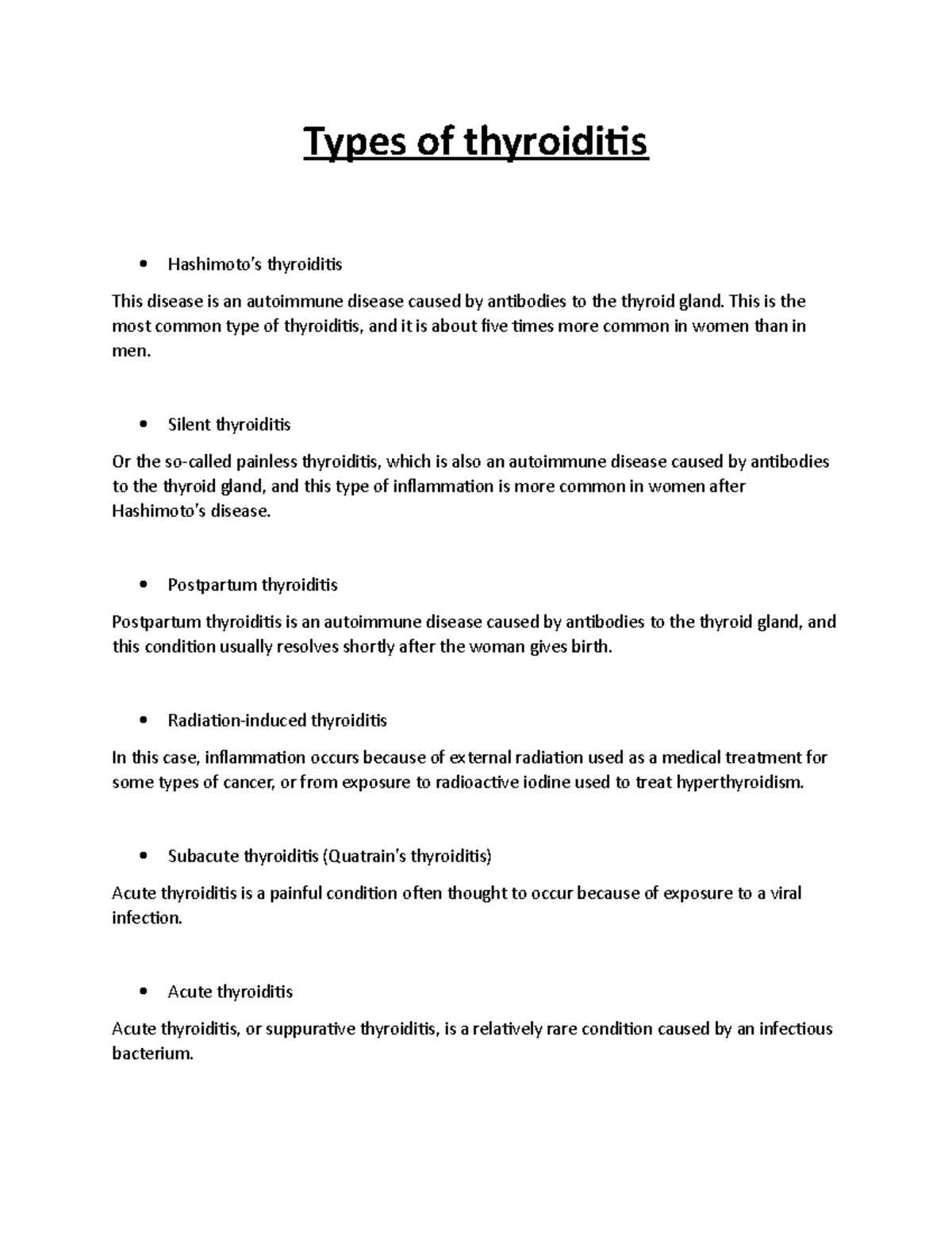 Types of thyroiditis - Biology grade 11 - Assignment - Types of ...