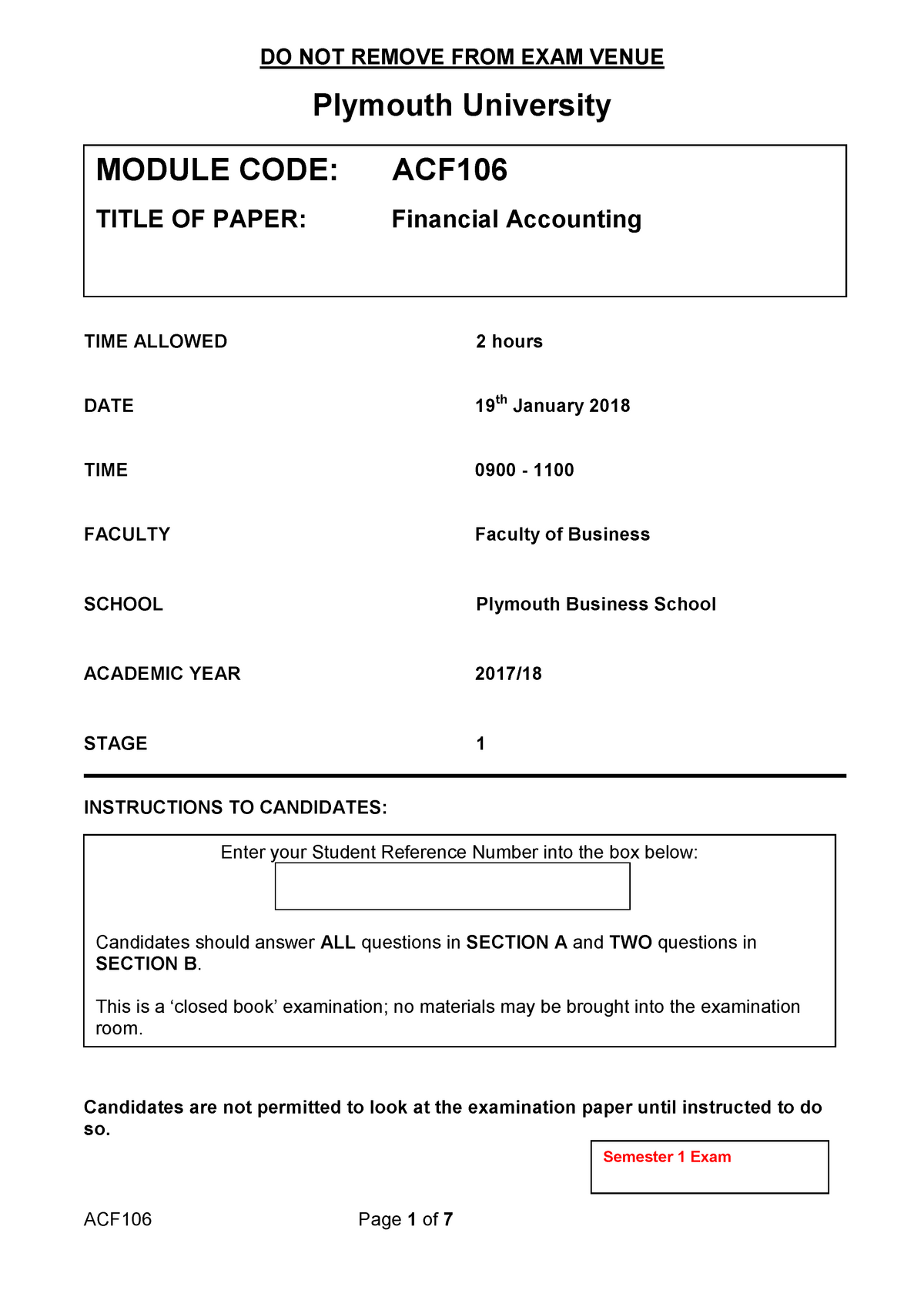 Exam 19 January 2018, questions ACF106 - StuDocu