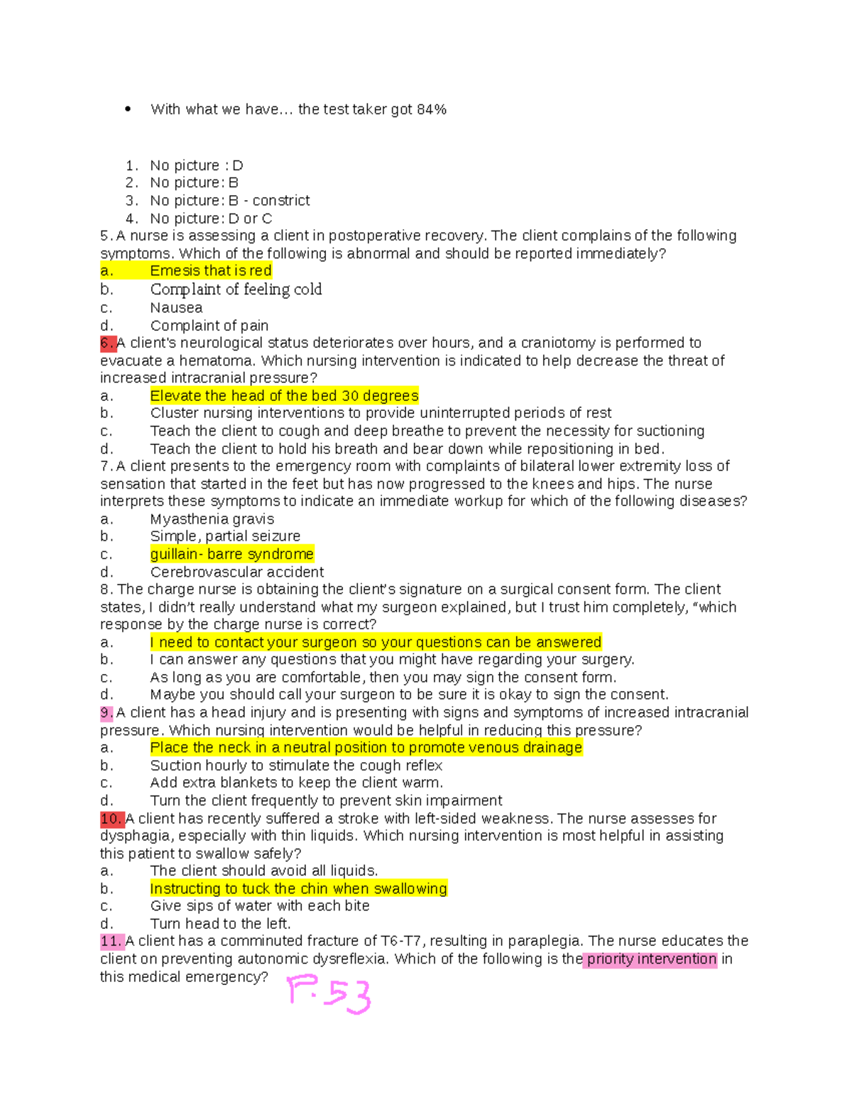 MDC4 exam 1 copy Exam notes · With what we have... the test taker got 84 No picture D No
