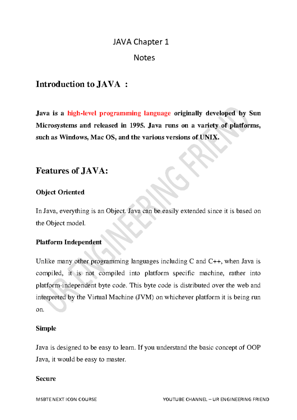 JAVA Chapter 1 Notes by Ur Engineering Friend - JAVA Chapter 1 Notes ...