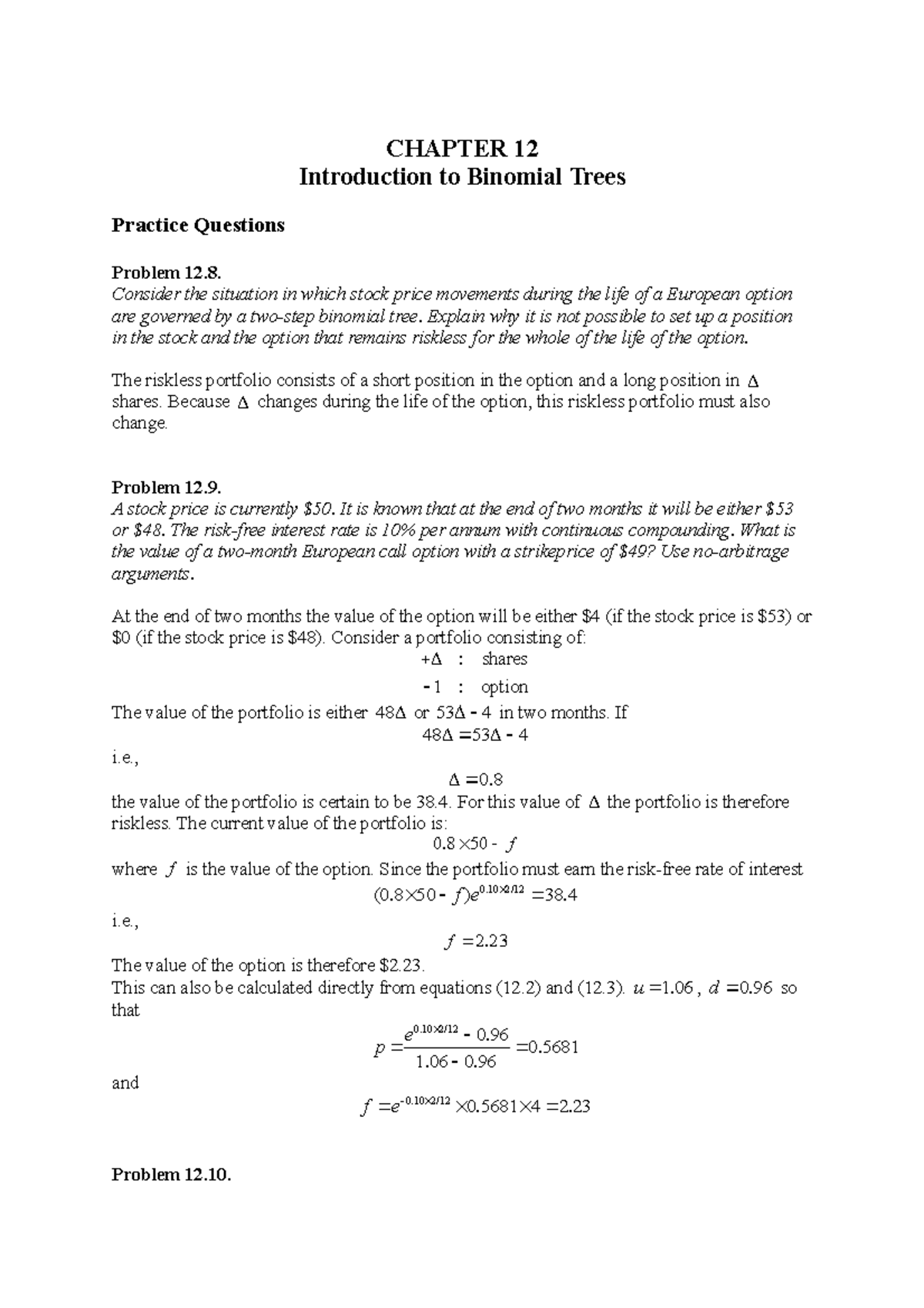 Hull Fund 8e Ch12Problem Solutions - CHAPTER 12 Introduction To ...