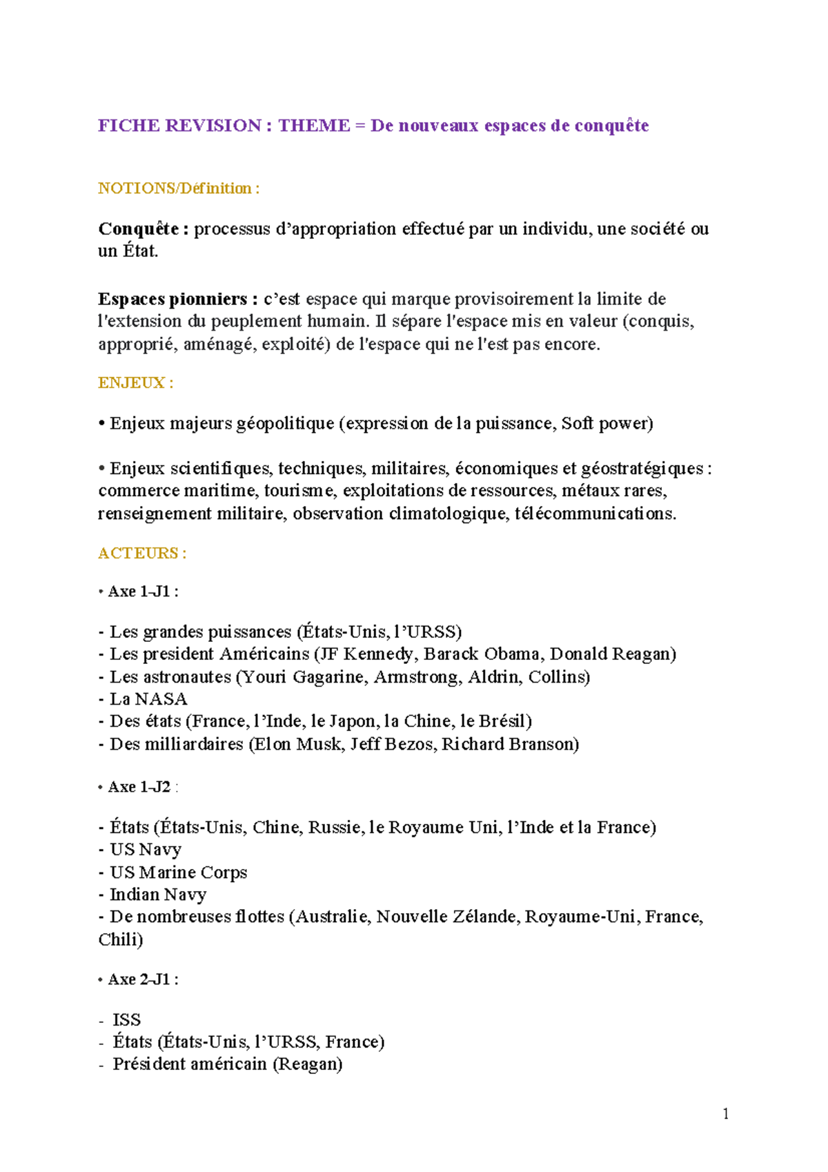 De Nouveaux Espaces De Conquête Hggsp Fiche De Révision Chap 1 - fiche bac - FICHE REVISION : THEME = De nouveaux espaces de