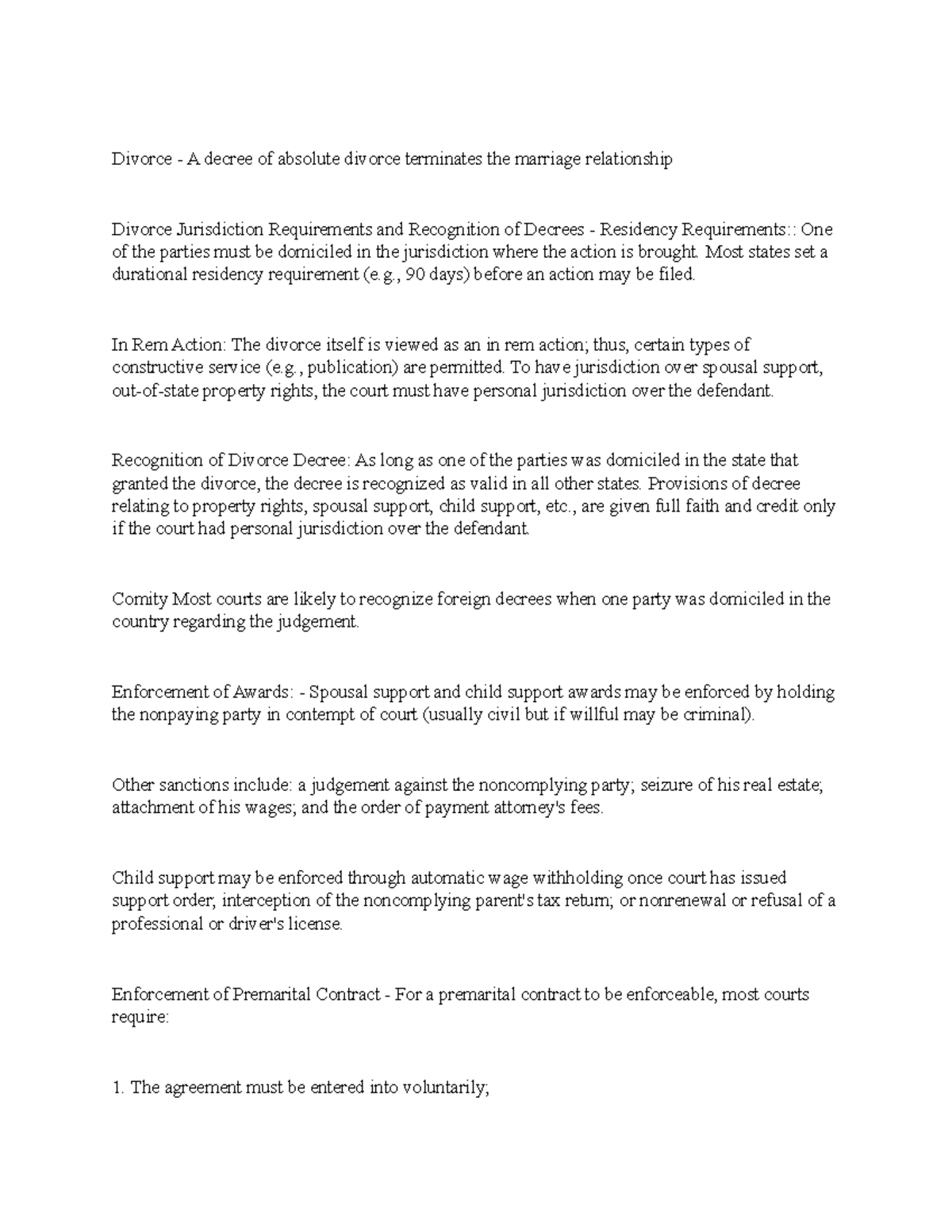 Note 2 - marriage - Divorce - A decree of absolute divorce terminates ...