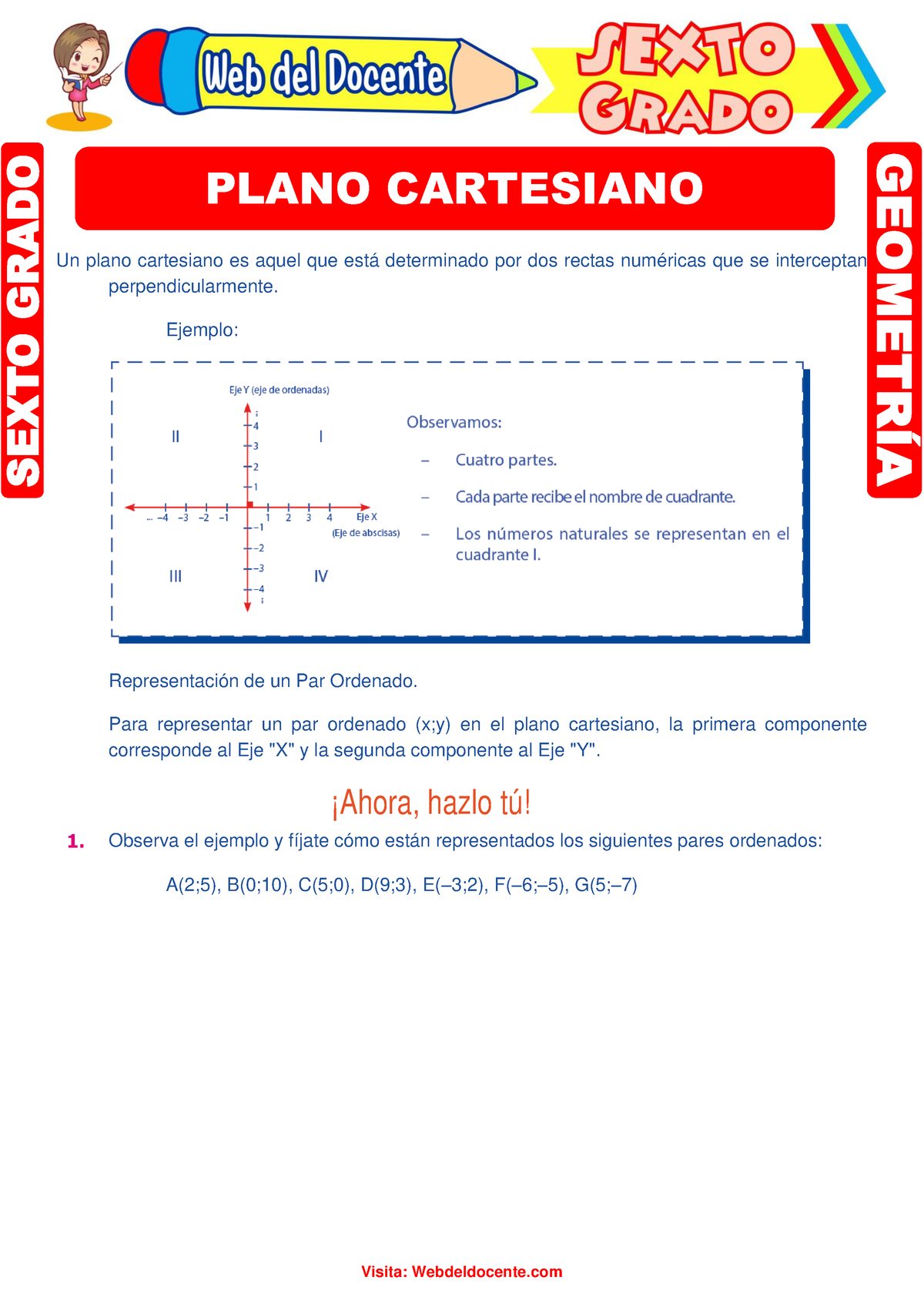 Plano Cartesiano Y Par Ordenado Para Sexto Grado De Primaria - Un Plano ...