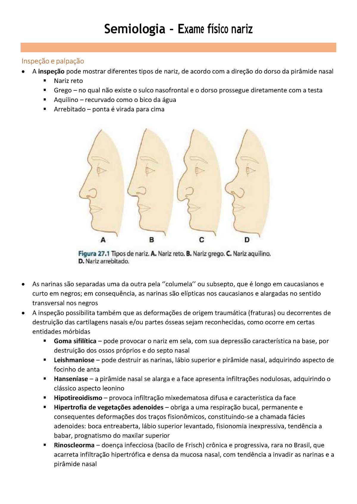 Semiologia Exame F Sico Do Nariz Semiologia Exame F Sico Nariz Inspe O E Palpa O A Studocu