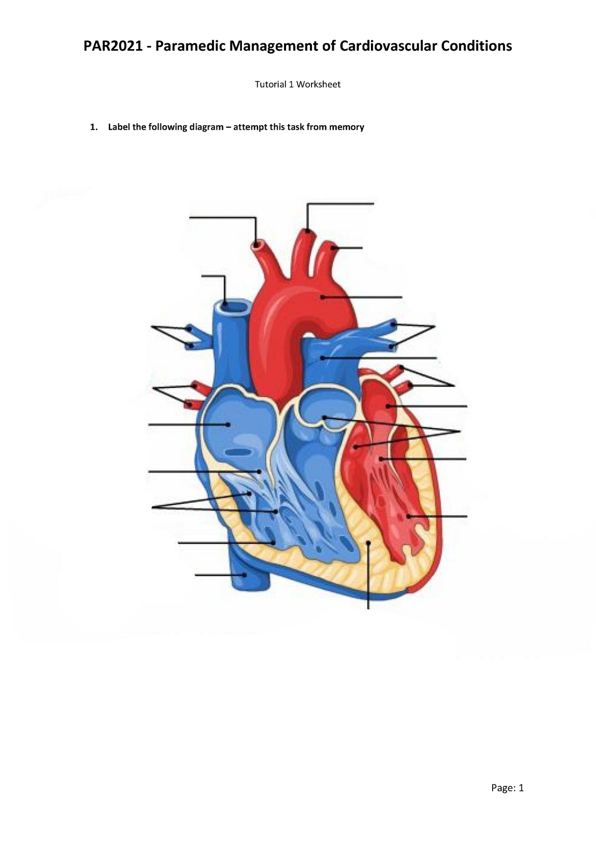 Tutorial 1 Worksheet - PAR2021 - Paramedic Management of Cardiovascular ...