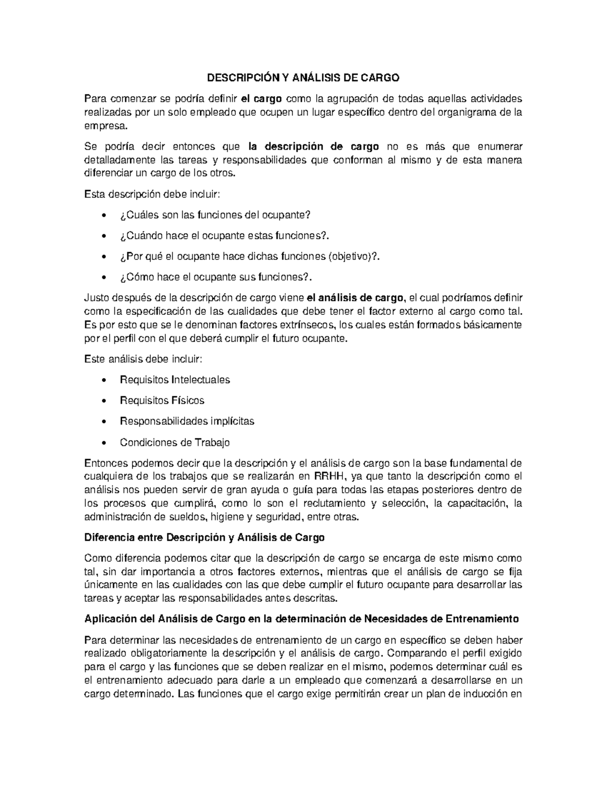 4. Descripción Y Análisis DE Cargo