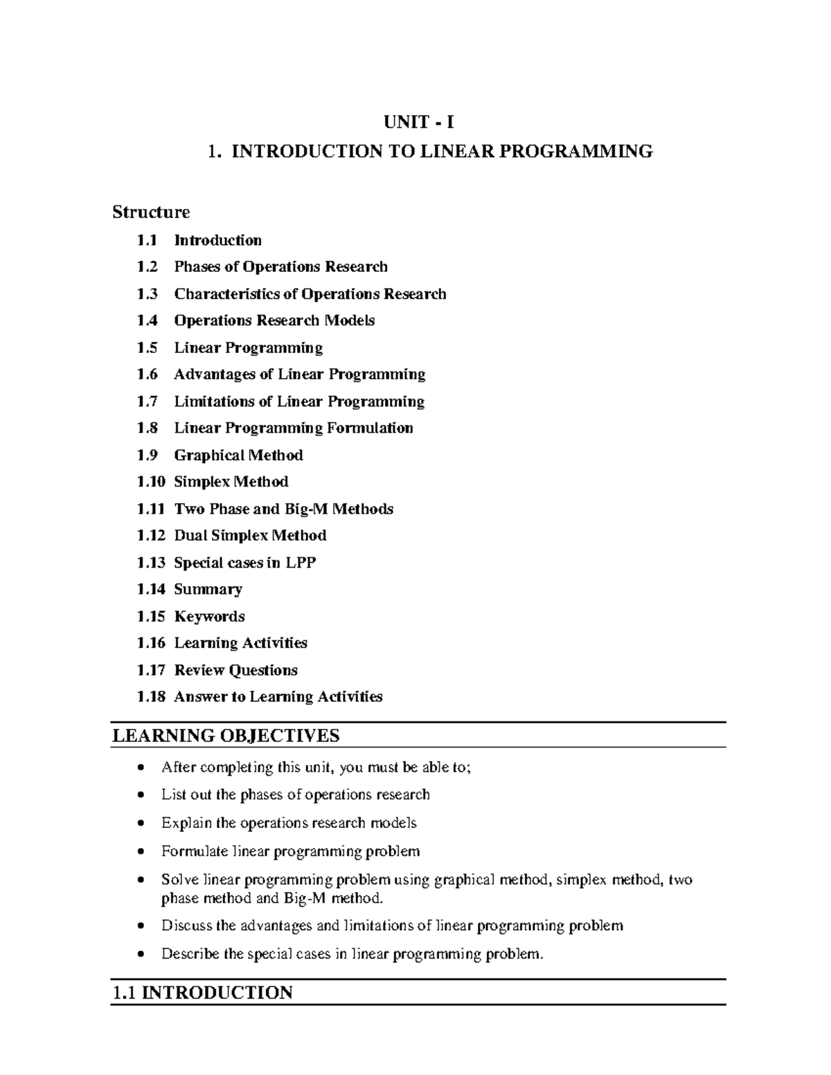 Applied Operations - notes - UNIT - I 1. INTRODUCTION TO LINEAR ...