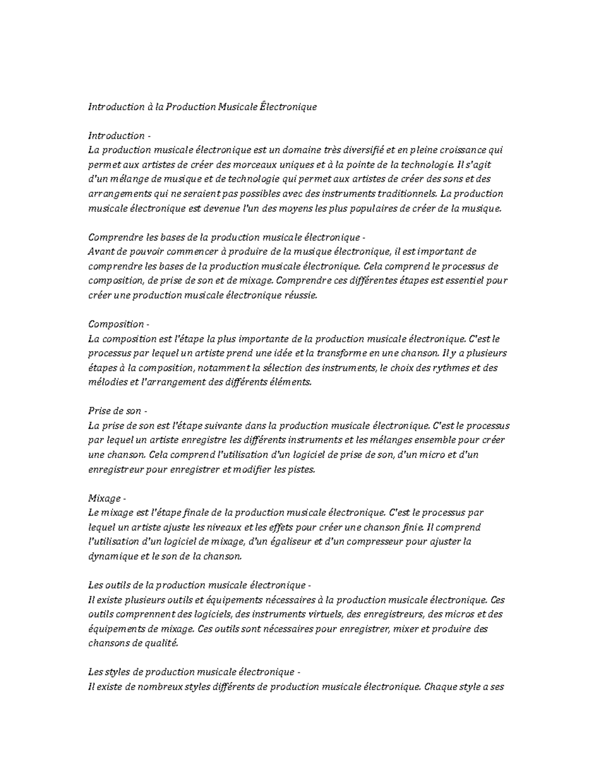 Electronic Music Production Study Notes - Introduction à la Production ...