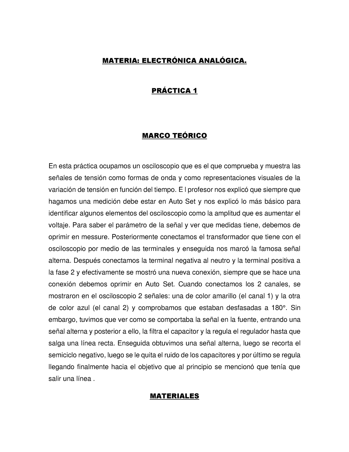 Reporte DE Practica 1 Mecatronica - MATERIA: ELECTR”NICA ANAL”GICA. PR ...