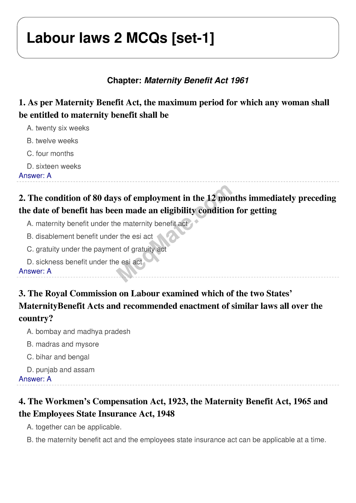 labour-laws-2-chapter-maternity-benefit-act-1961-solved-mcqs-set-1