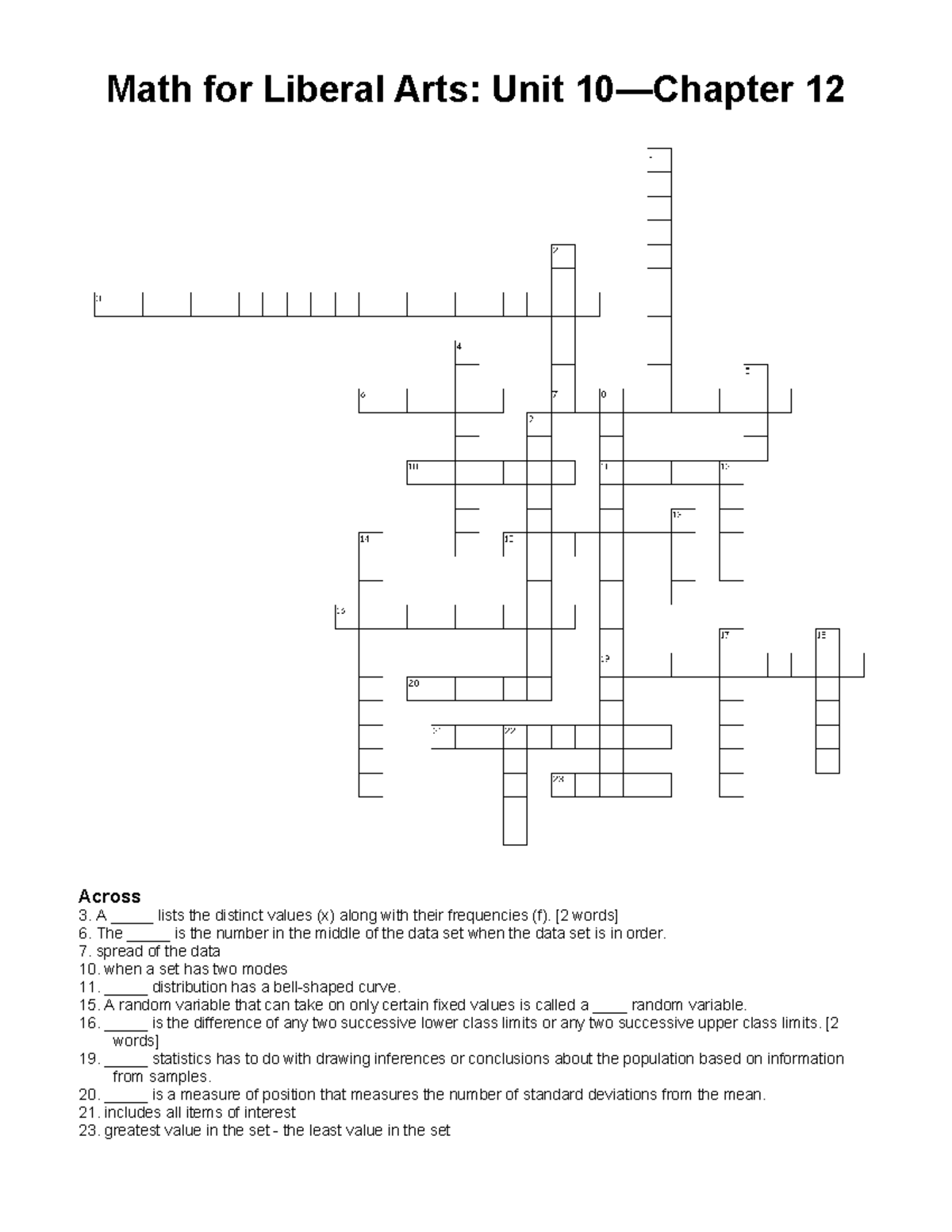 Unit+10-Chapter+12+Crossword - Math for Liberal Arts: Unit 10—Chapter ...