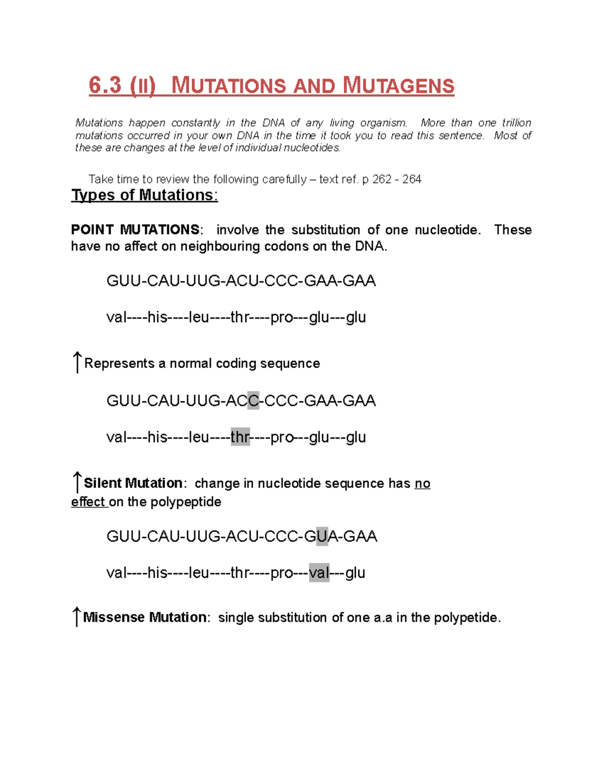 Chapter 6.3 (ii) Mutations and Mutagens 6 (II) MUTATIONS AND MUTAGENS
