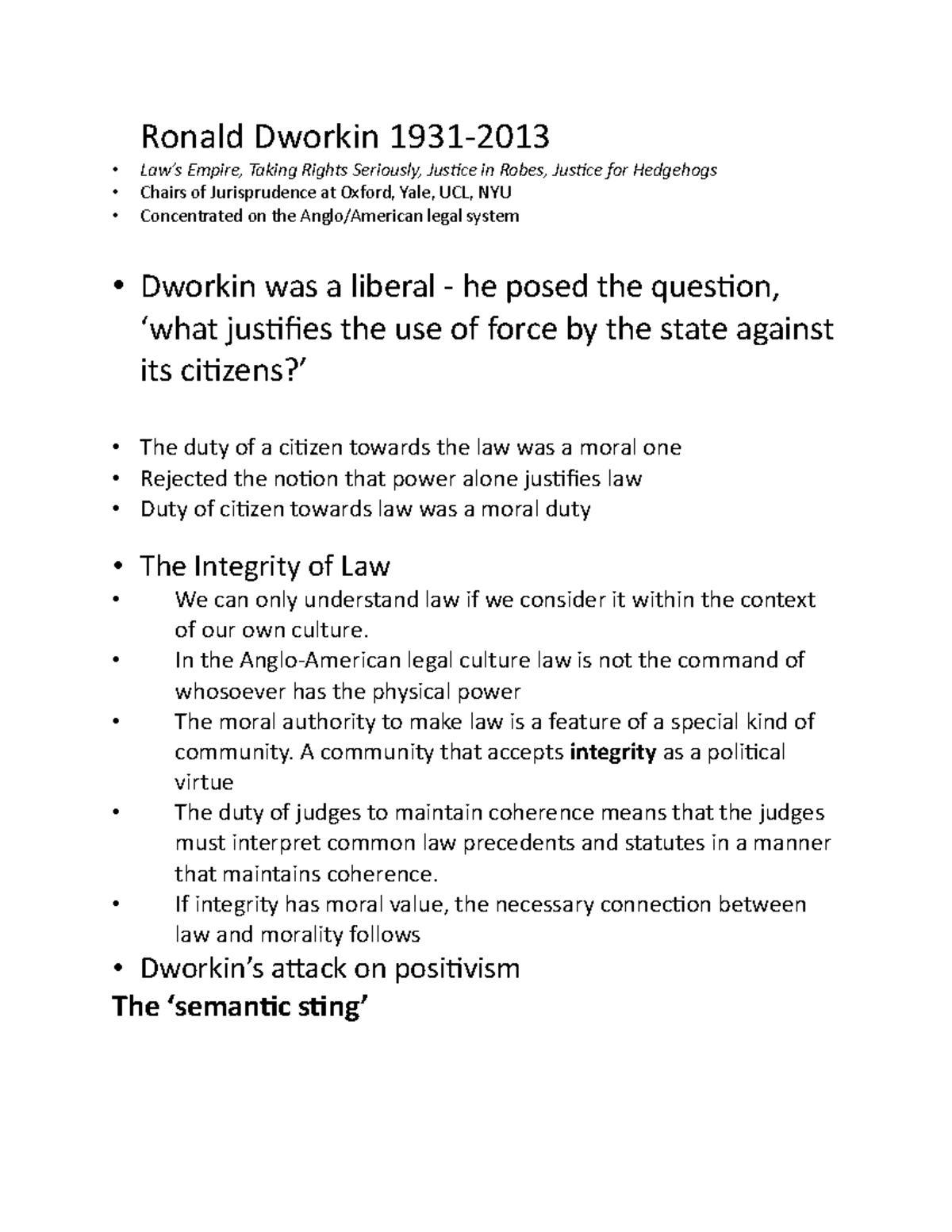 Ronald Dworkin 19312013 Ronald Dworkin 19312013 • • • Law’s Empire