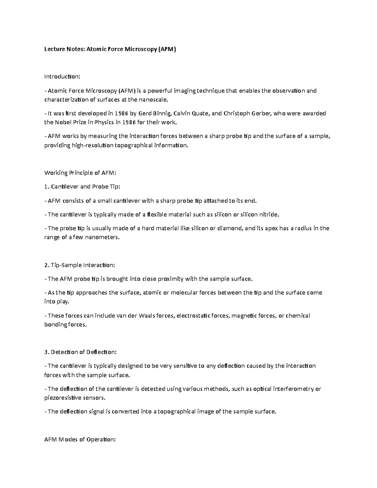 Ms2 Lecture Notes for Atomic Force Microscopy (AFM) - Lecture Notes ...