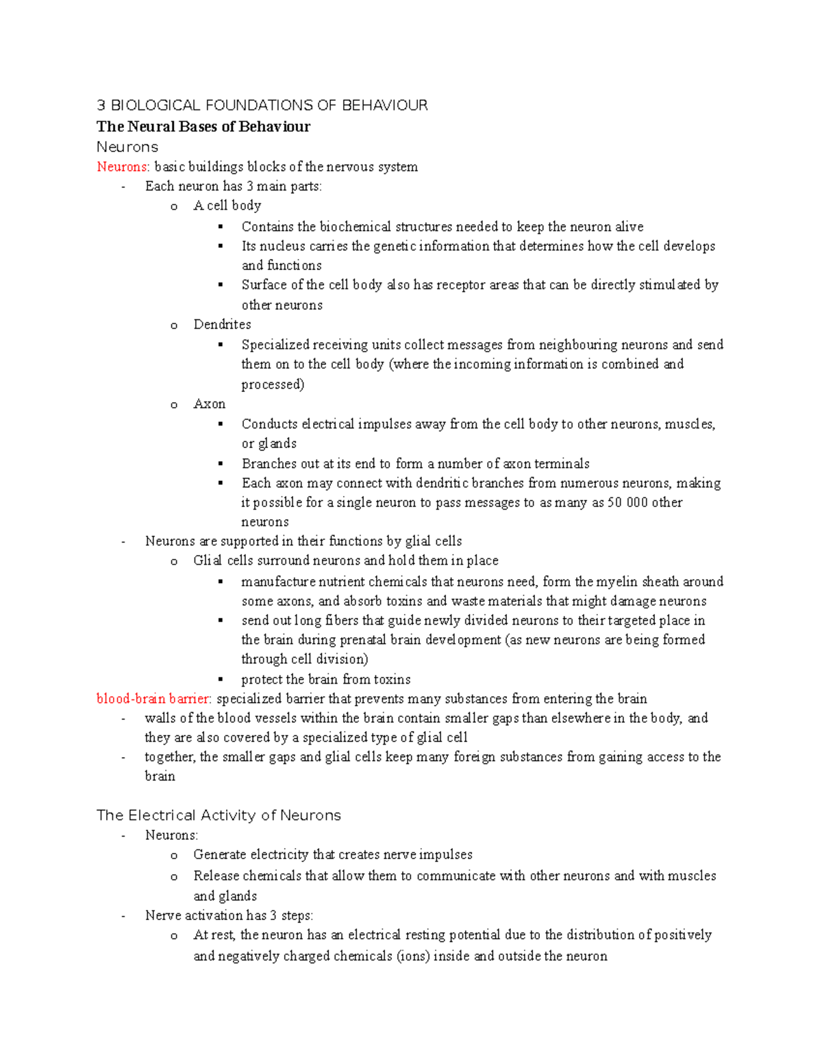 Psych Chapter 3 - Lecture notes 3 - 3 BIOLOGICAL FOUNDATIONS OF ...