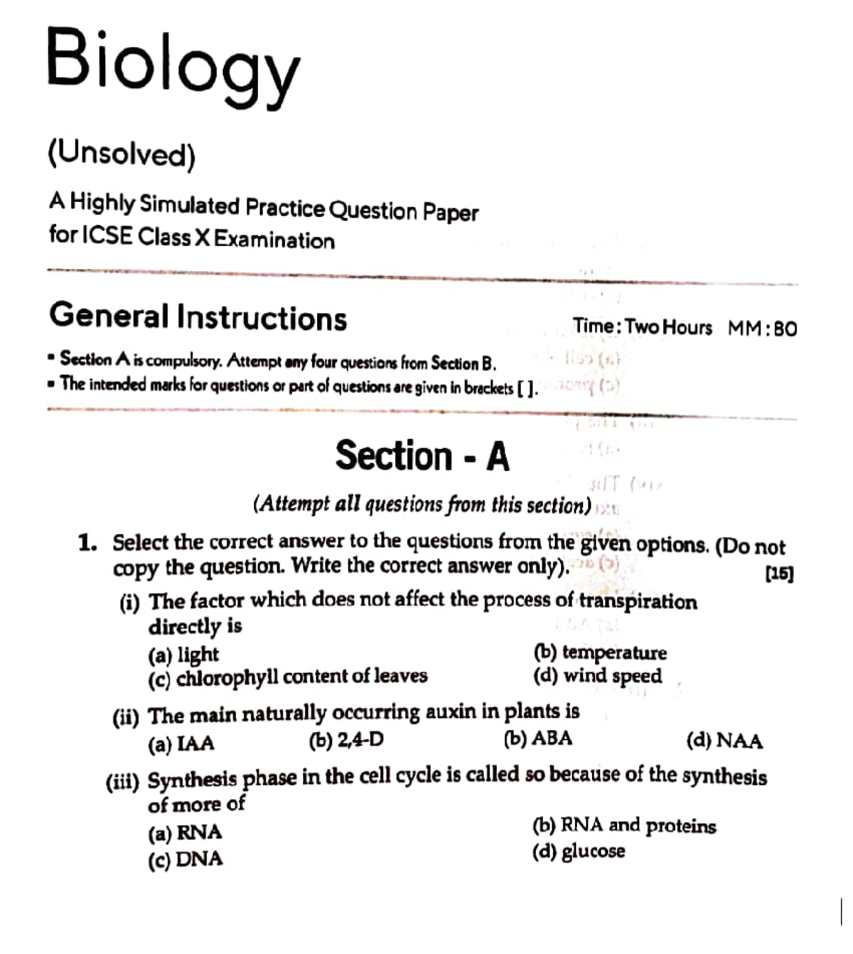 Model Paper-1 Biology 2022-23 - Biology (unsolved) A Highly Simulated 