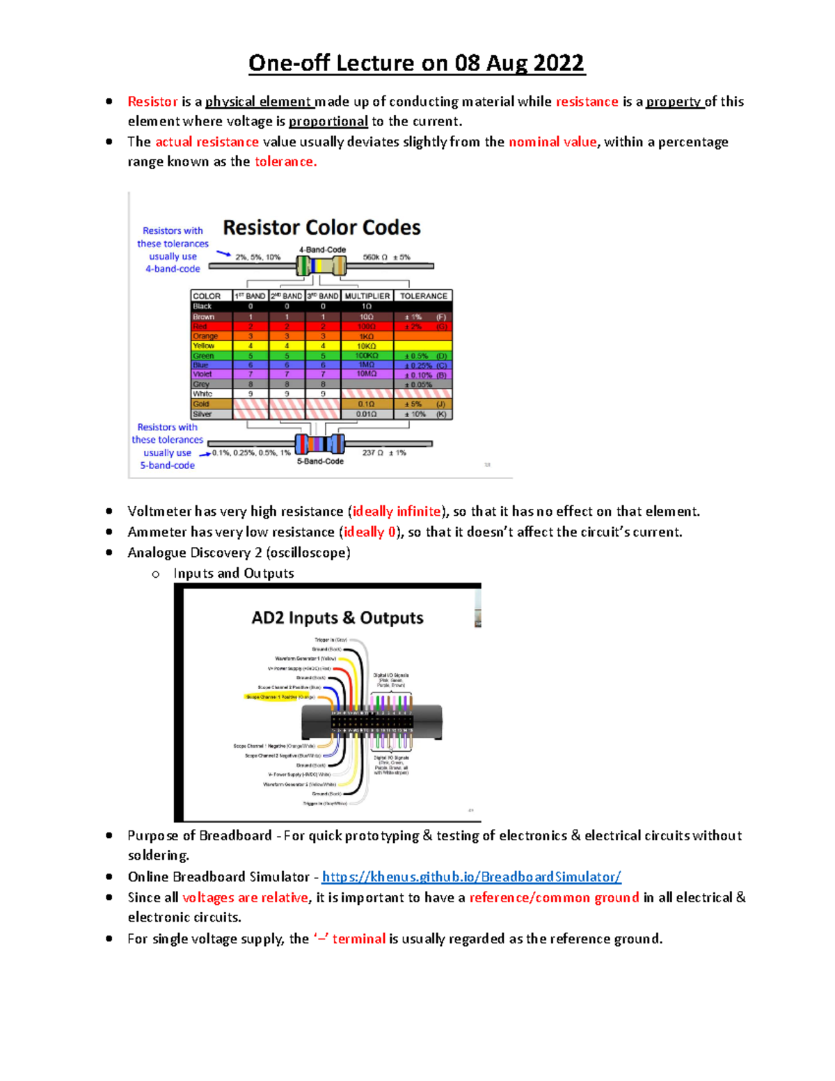 Lecture Notes From Week 1 To Week 5 - One-off Lecture On 08 Aug 2022 ...