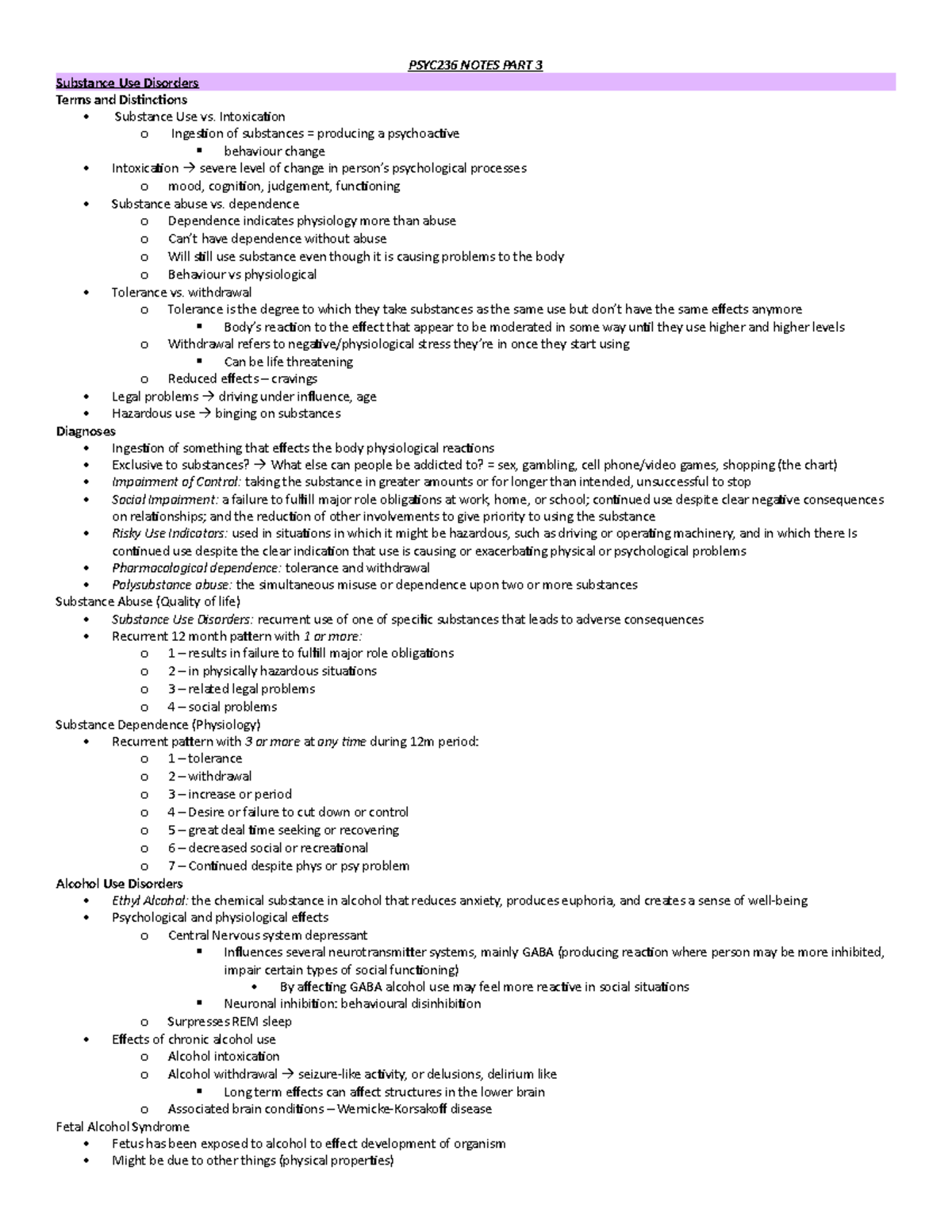 Abnormal psych notes - Substance Use Disorders - Stigma - PSYC236 NOTES ...