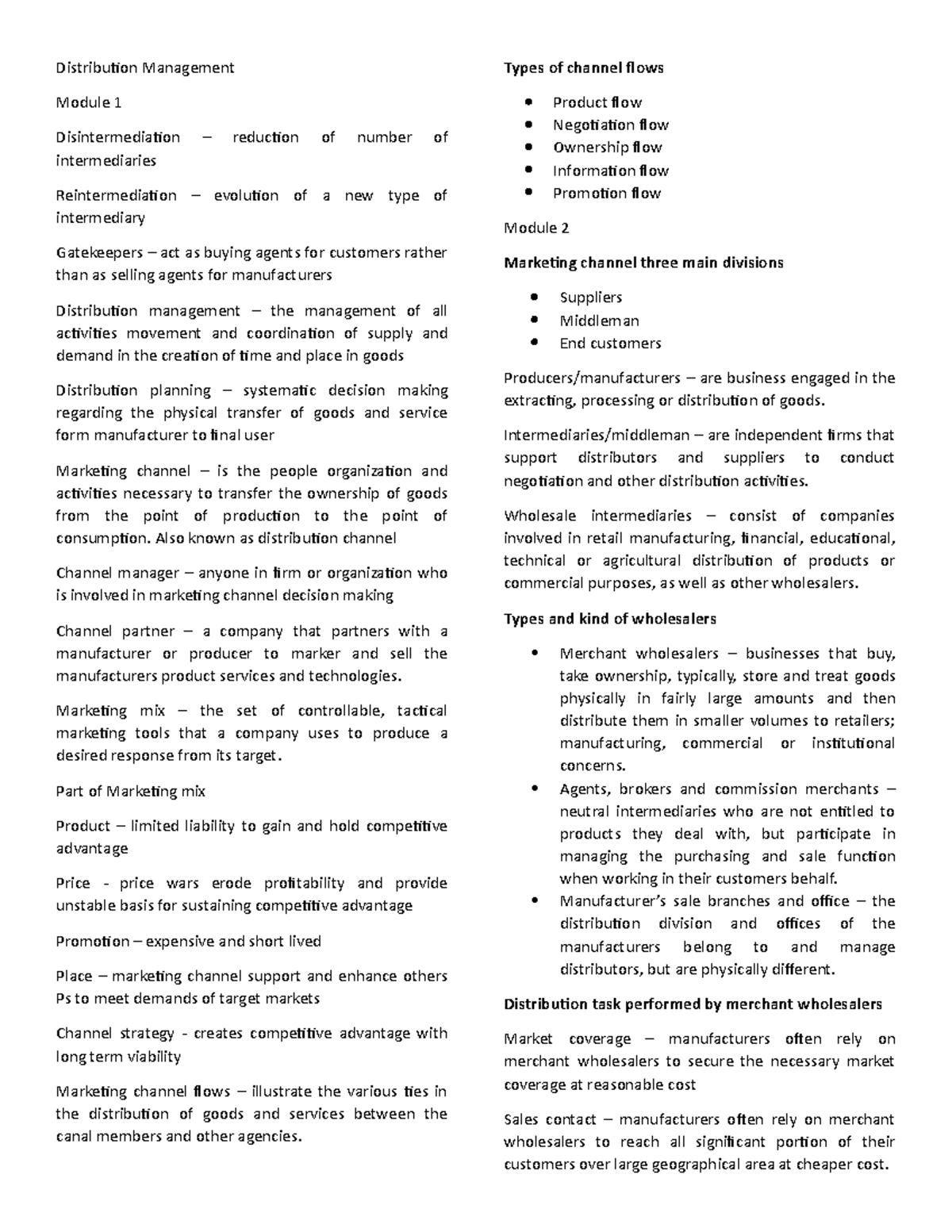 Distribution Management Distribution Management Module 1