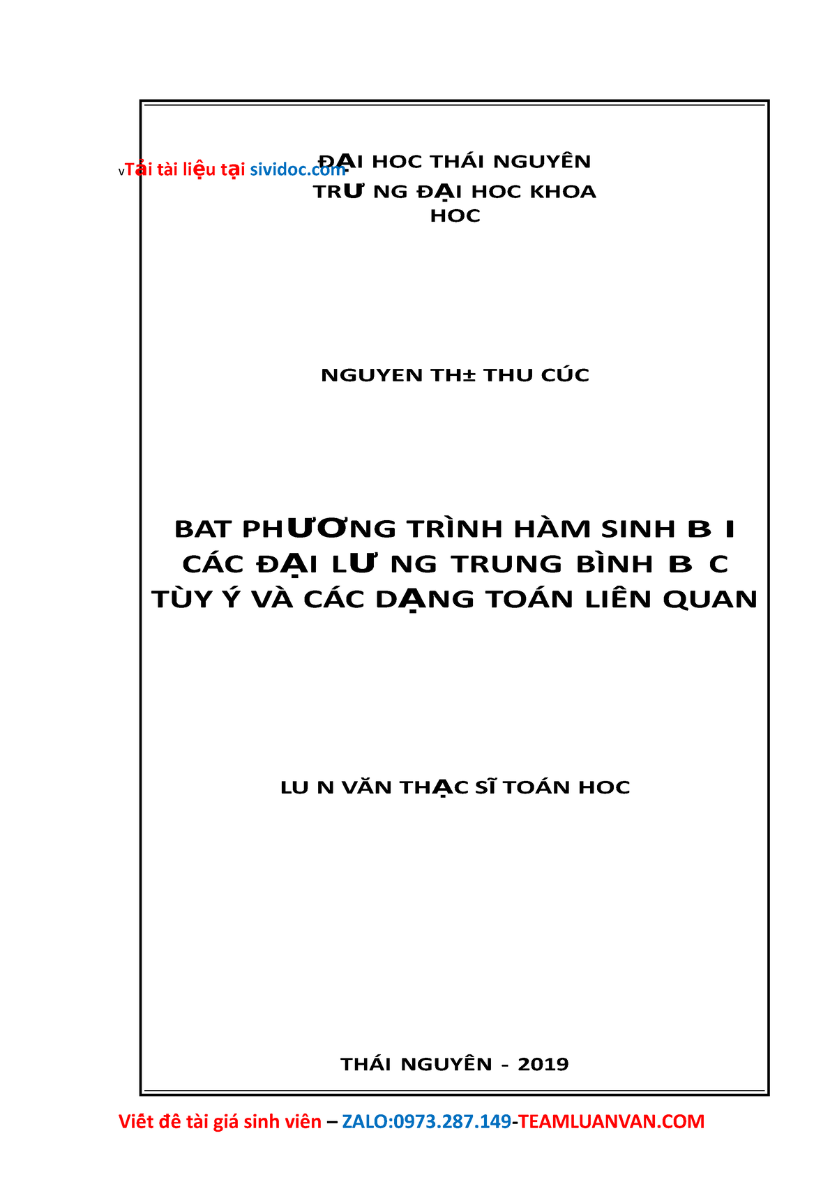 Bat Phương Trình Hàm Sinh B I Các Đại Lư Ng Trung Bình B C Tùy Ý Và Các ...