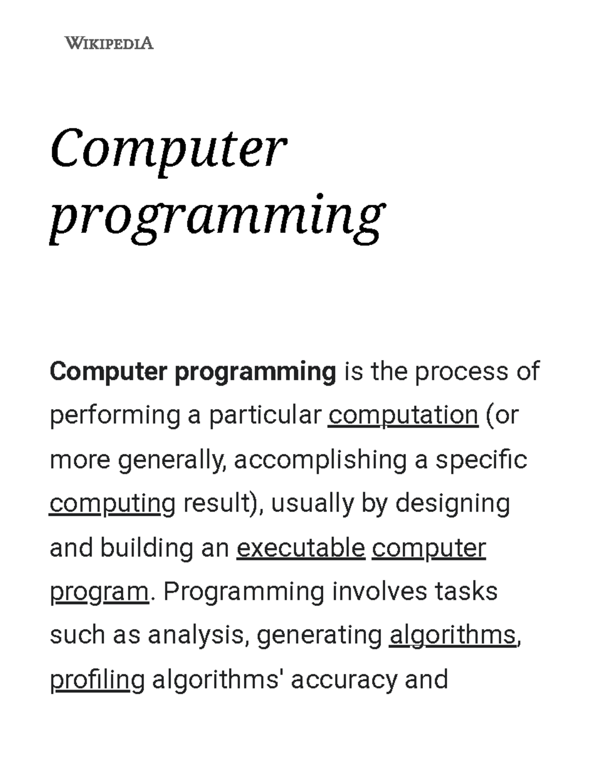 Computer programming summary - Computer programming Computer ...
