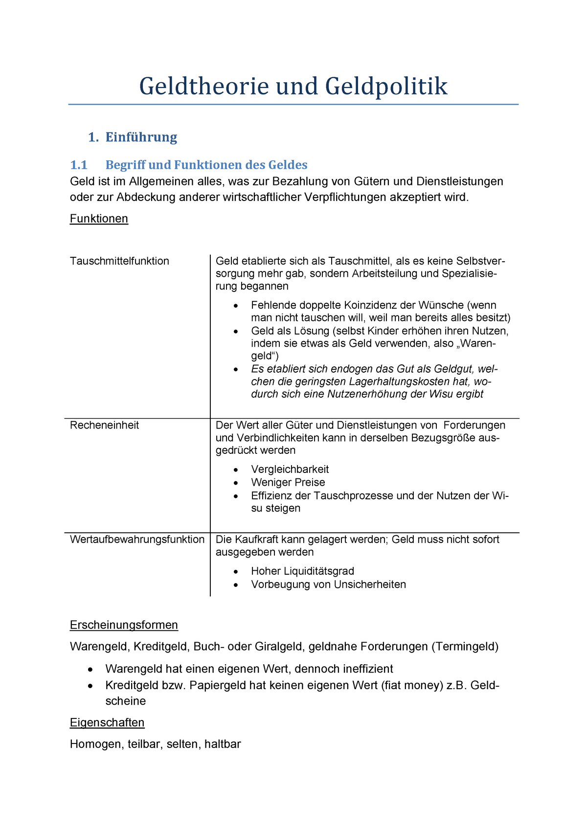 Geldtheorieund Geldpolitik - Geldtheorie Und Geldpolitik 1. 1 Begriff ...