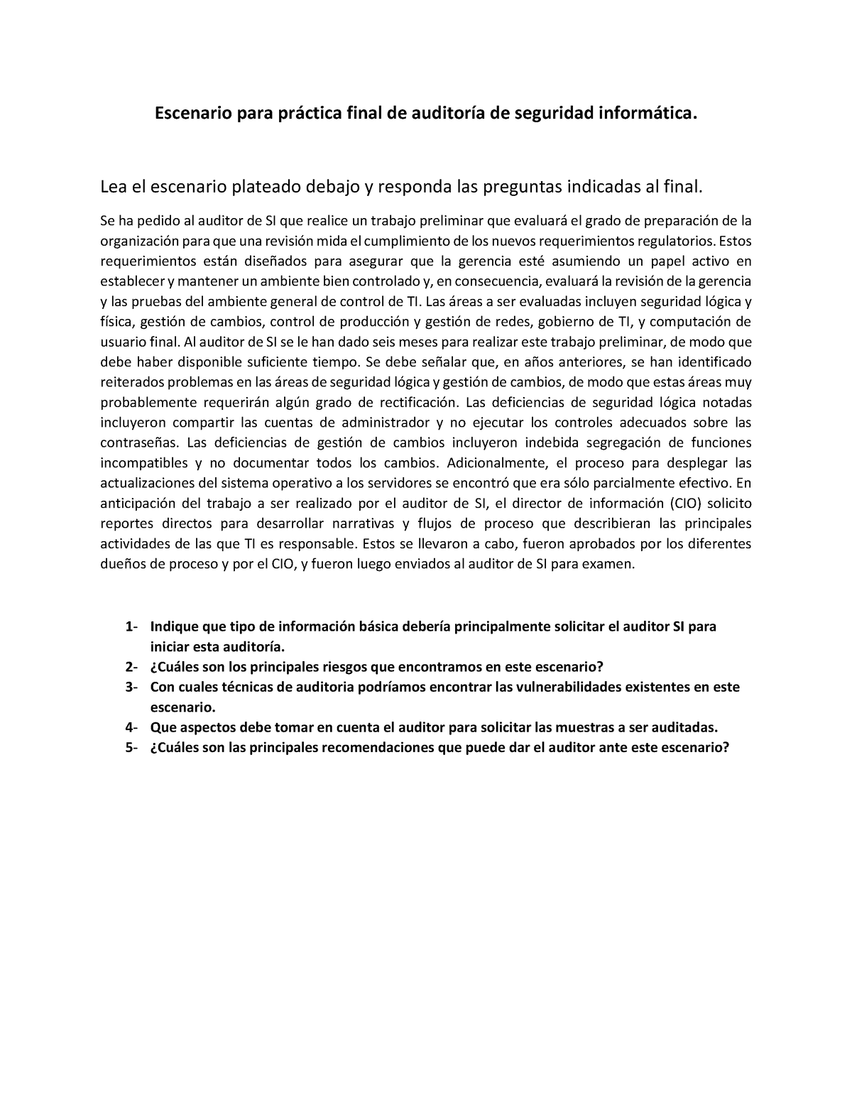 Practica Final Auditoria De Seguridad Informatica Escenario Para Prctica Final De Auditor A