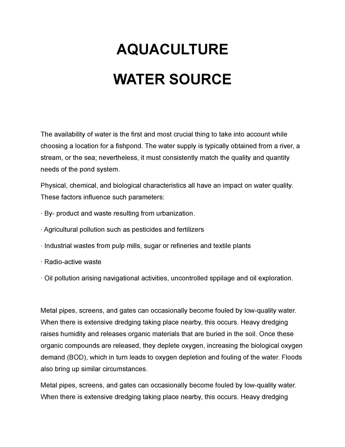 availability of water short essay