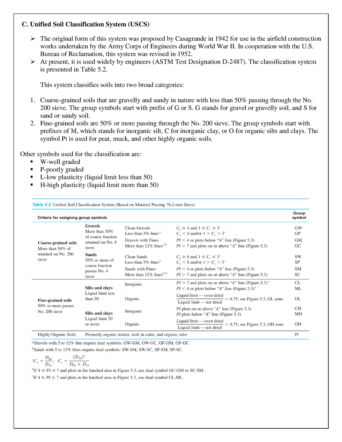 Unified Soil Classification System (USCS) - C. Unified Soil ...