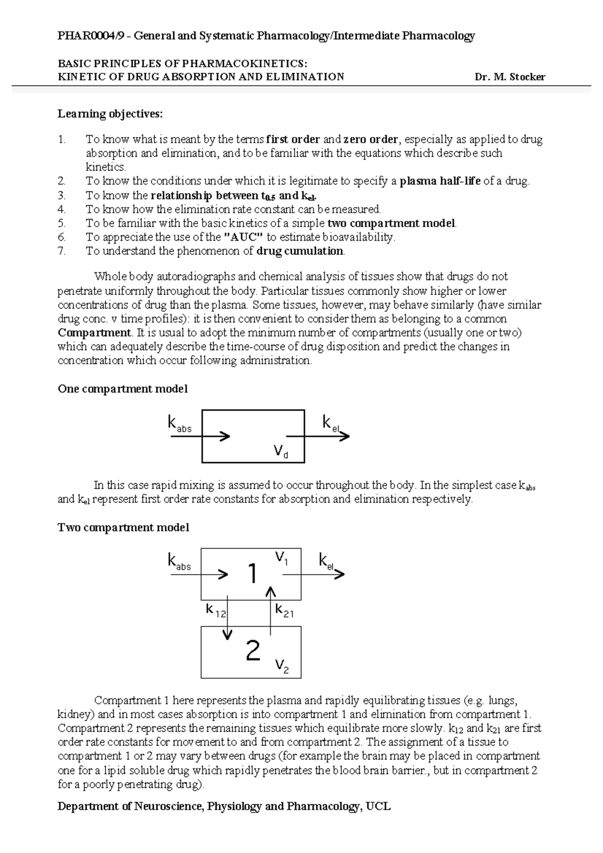 Pharmacokinetics MS 2018 notes - PHAR0004/9 - General and Systematic ...