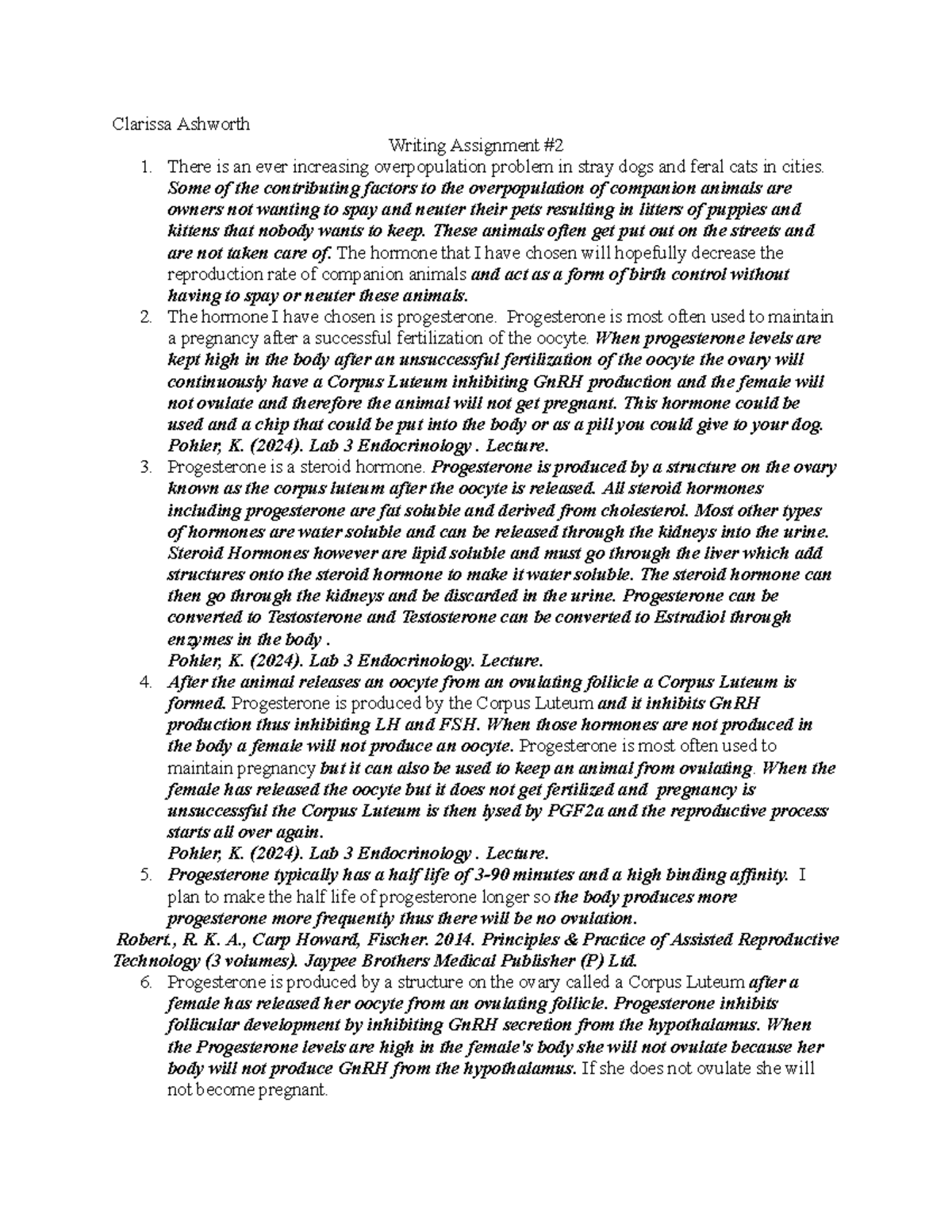 Repro writiing assn 2 - Writing Assignment - Clarissa Ashworth Writing ...
