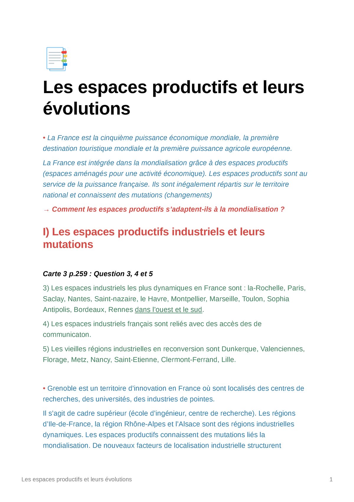 Les Espaces Productifs Et Leurs évolutions - Géographie 3e - ¿ Les ...