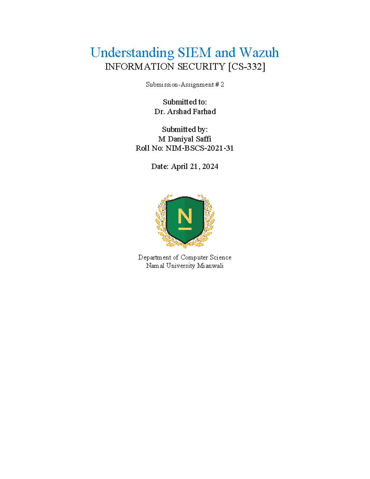 Solution-IS Assignment 02 - Understanding SIEM and Wazuh INFORMATION ...