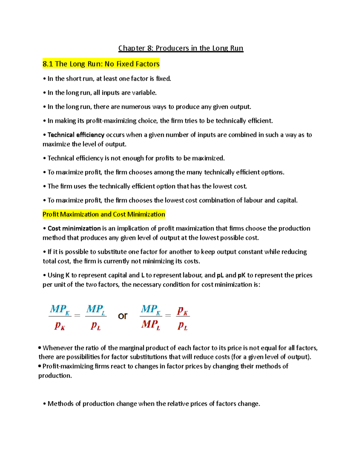 Econ chapter 8- Notes - ..... - Chapter 8: Producers in the Long Run 8 ...