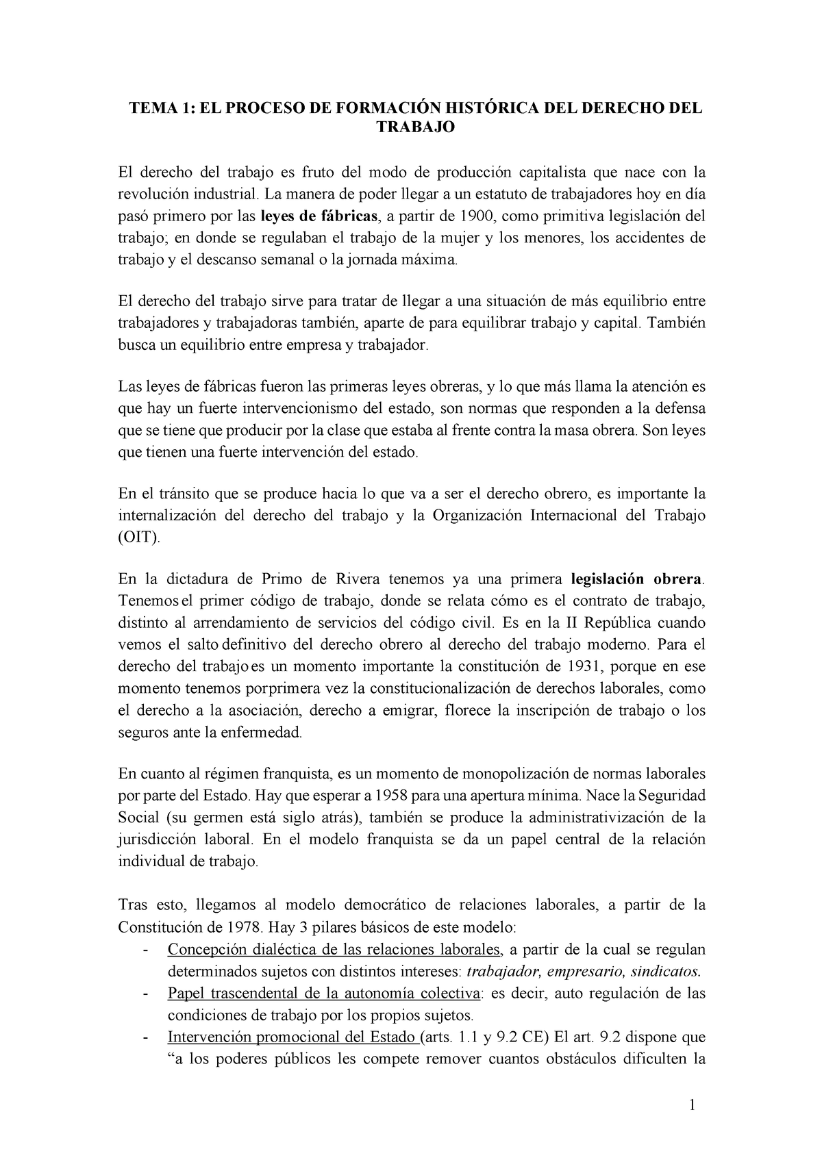 Apuntes Derecho Del Trabajo Tema El Proceso De Formaci N Hist Rica Del Derecho Del Trabajo