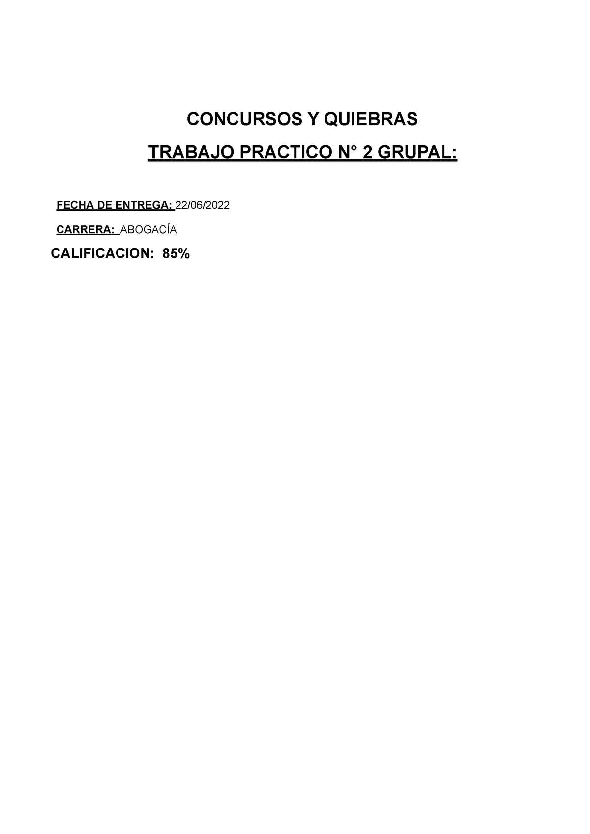 Concursos Y Quiebras Tp 2 Concursos Y Quiebras Trabajo Practico N° 2