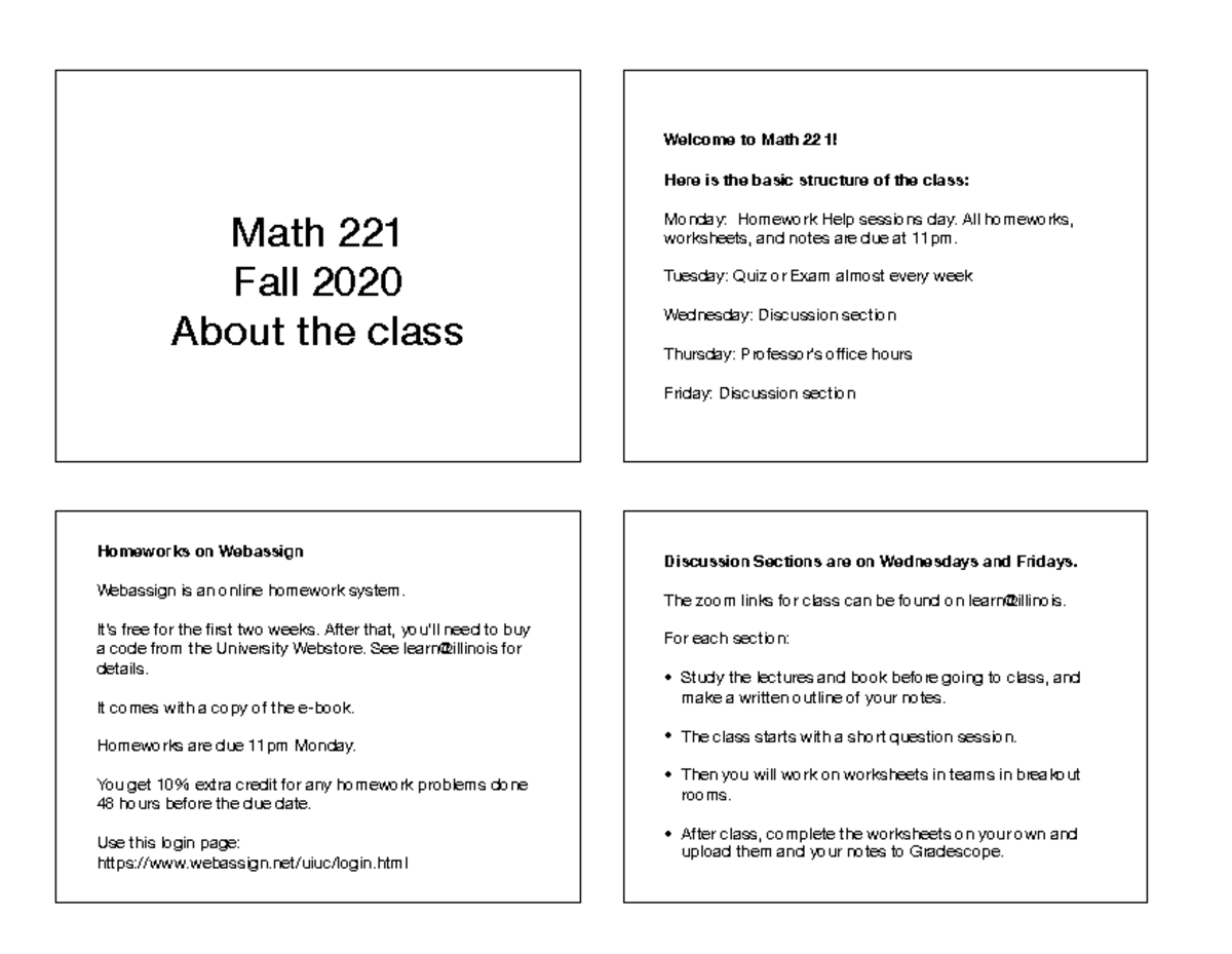 Week 1 - notes - Math 221 Fall 2020 About the class Welcome to Math 221 ...
