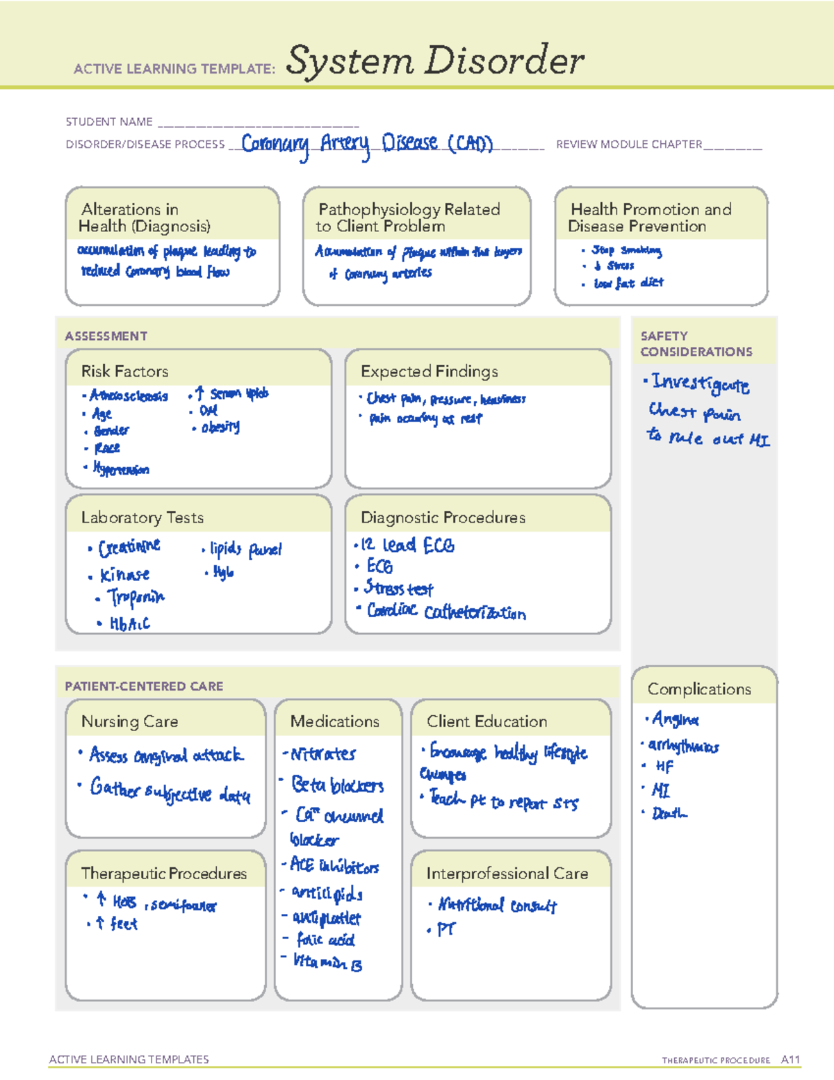 Coronary artery disease CAD - ACTIVE LEARNING TEMPLATES THERAPEUTIC ...