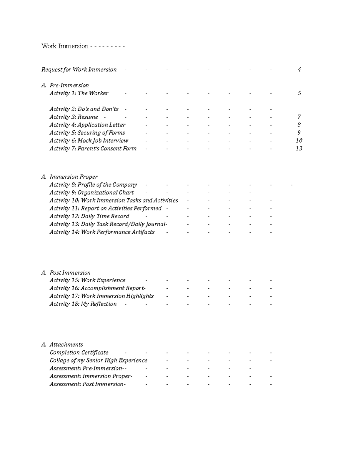 SELF UNDERSTANDING Work Immersion Request for Work