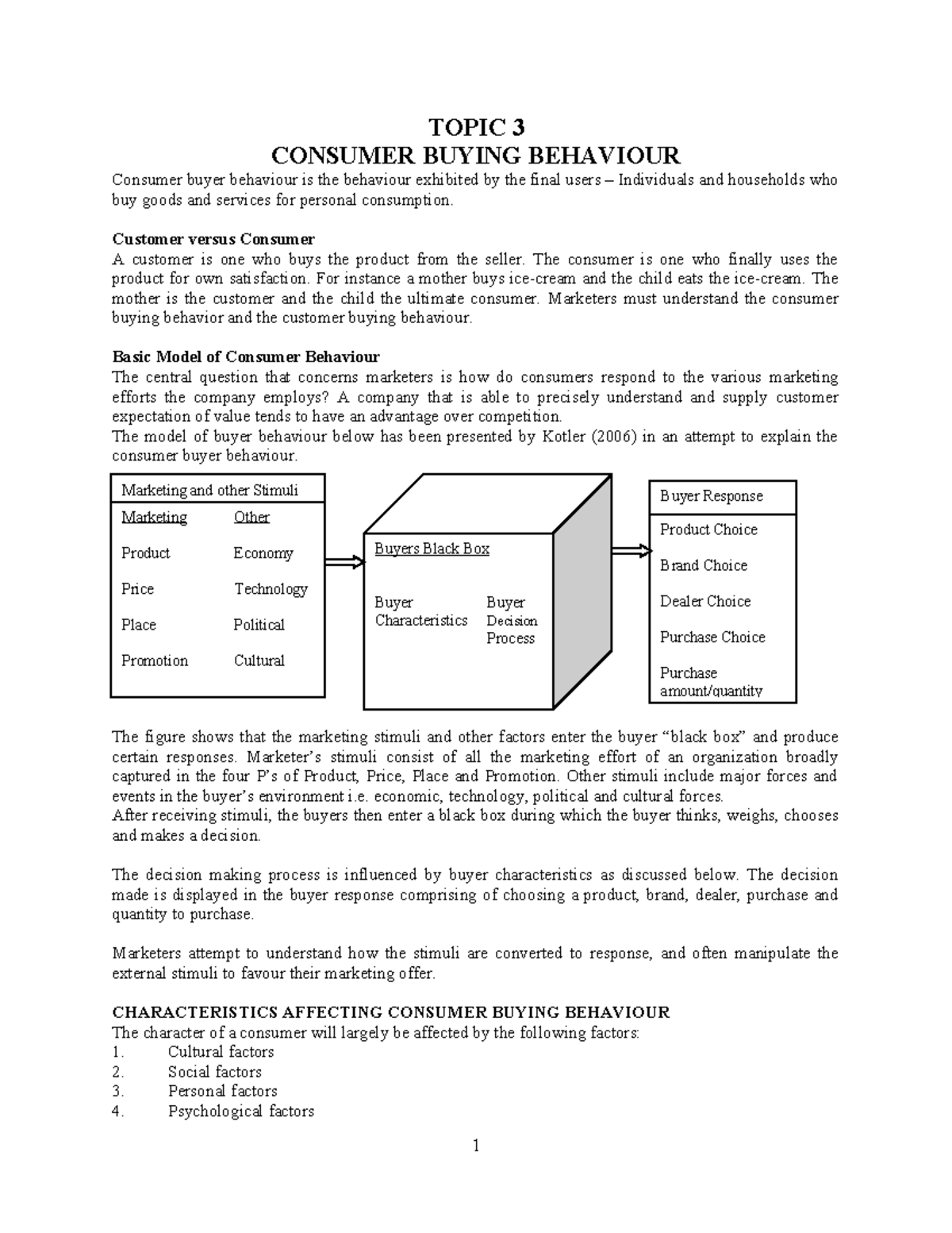 Topic 3 Consumer Behaviour - TOPIC 3 CONSUMER BUYING BEHAVIOUR Consumer ...