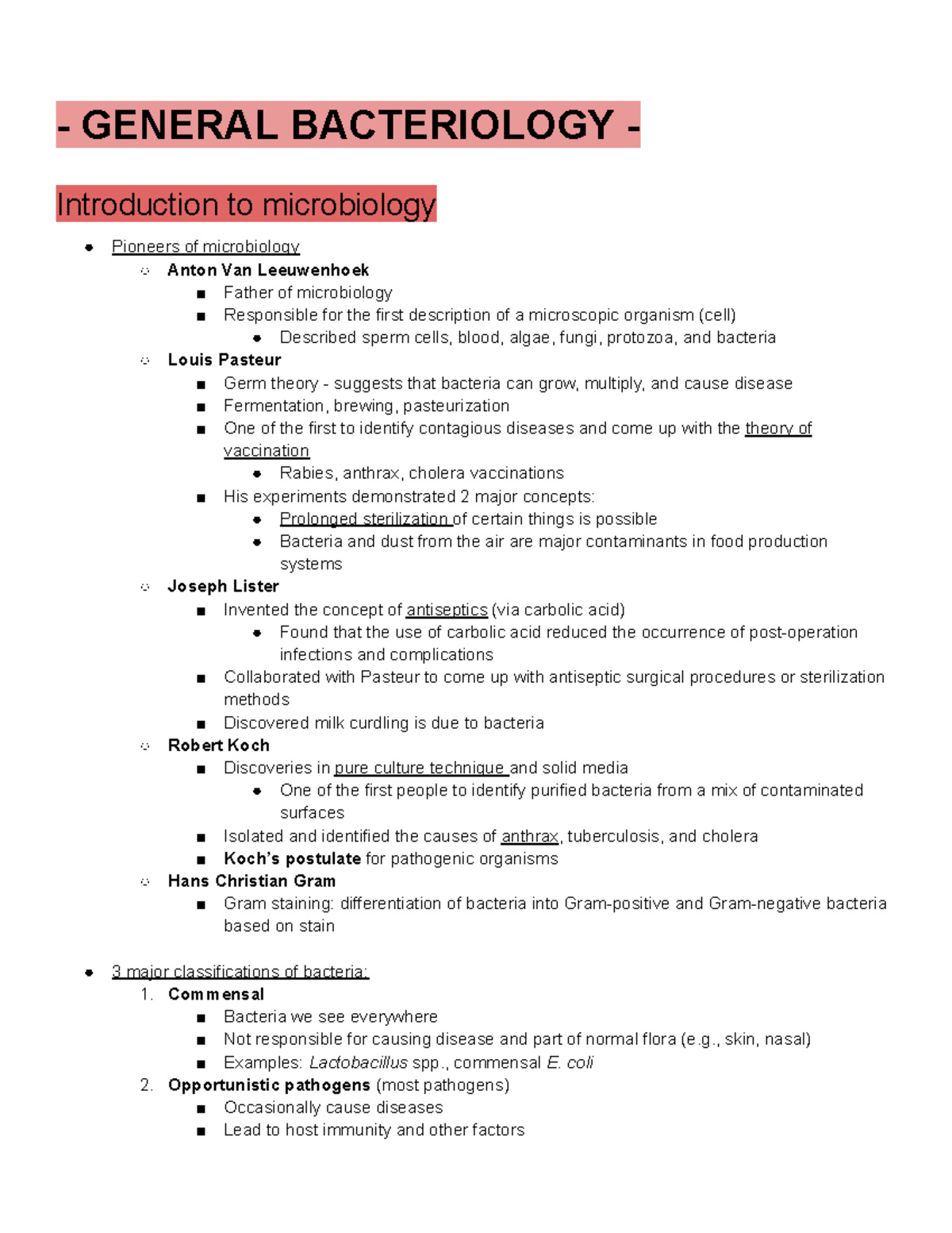 VET211 Quiz 1 Google Docs GENERAL BACTERIOLOGY Introduction to