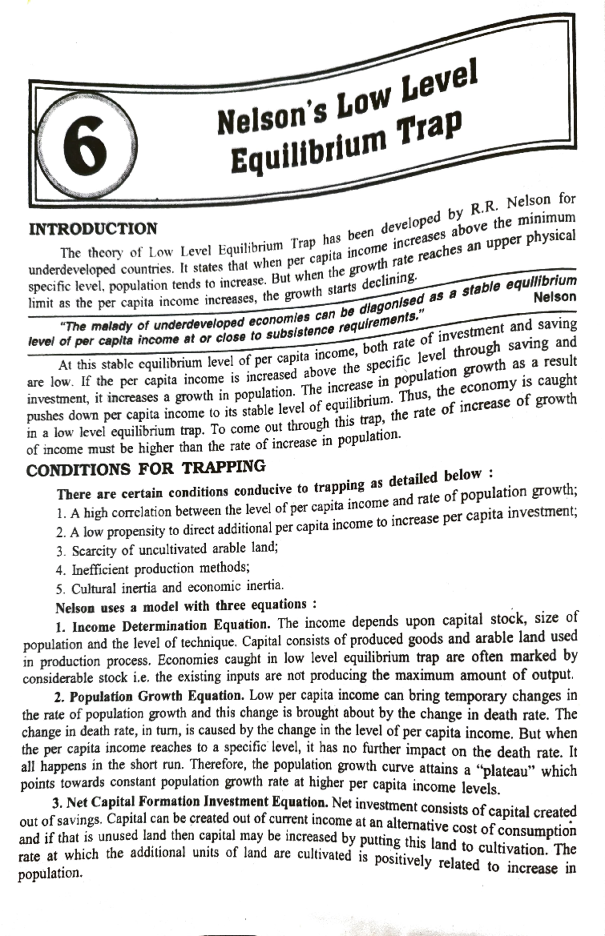 Low level of equilibrium trap 6 Nelson's Low Level Equilibrium Trap