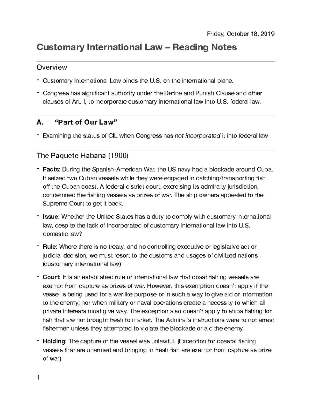 Customary International Law – Reading Notes - Customary International ...
